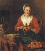 Gabriel Metsu Apple scarf end woman oil